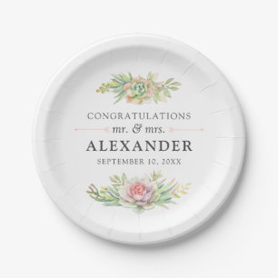 Rustic Watercolor Succulent Desert Cactus Wedding Paper Plates