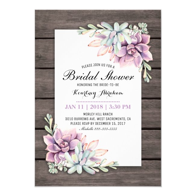 Rustic Watercolor Succulent Floral Bridal Shower Invitation