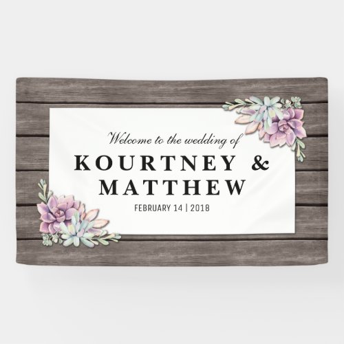 Rustic Watercolor Succulent Floral Wedding Banner - Country chic wedding banner featuring a rustic wood barn background, a succulent corner display and a welcome sign text template. Click on the “Customize it” button for further personalization of this template. You will be able to modify all text, including the style, colors, and sizes. You will find matching items further down the page, if however you can't find what you looking for please contact me. This is perfect for a rustic, country, western, ranch, barn, vineyard or backyard wedding bridal shower.