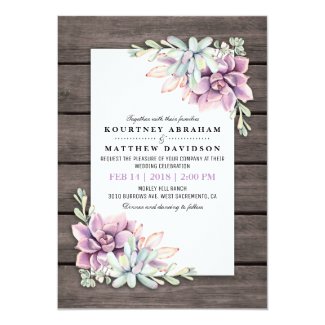 Rustic Watercolor Succulent Wedding Invitation