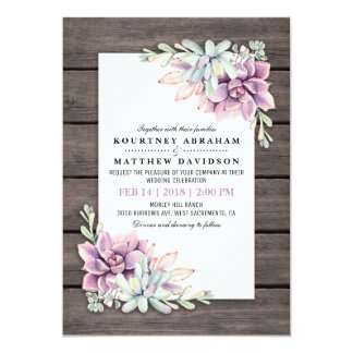 Rustic Watercolor Succulent Floral Wedding Card