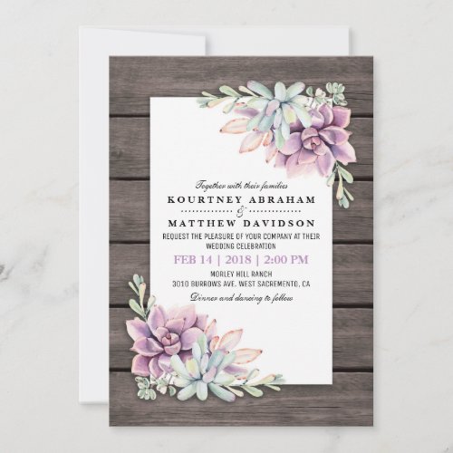 Rustic Watercolor Succulent Floral Wedding Invitation - Country chic wedding invitations featuring a rustic wood barn background, a succulent corner display and a wedding text template.
Click on the “Customize it” button for further personalization of this template. You will be able to modify all text, including the style, colors, and sizes.
You will find matching items further down the page, if however you can't find what you looking for please contact me.