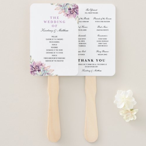 Rustic Watercolor Succulent Floral Wedding Program Hand Fan