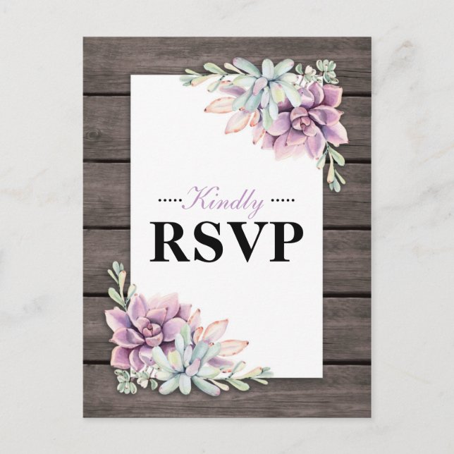 Rustic Watercolor Succulent Floral Wedding RSVP Invitation Postcard (Front)