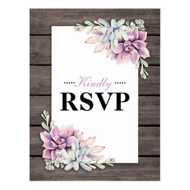 Rustic Watercolor Succulent Floral Wedding RSVP Postcard