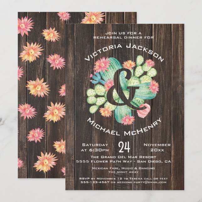 Rustic Watercolor Succulent Rehearsal Dinner Invitation (Front/Back)