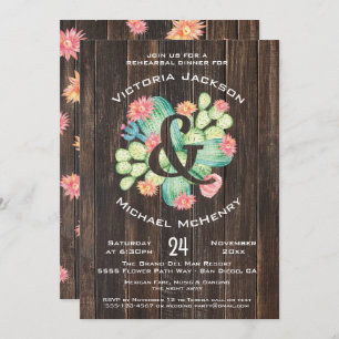 Rustic Watercolor Succulent Rehearsal Dinner Invitation