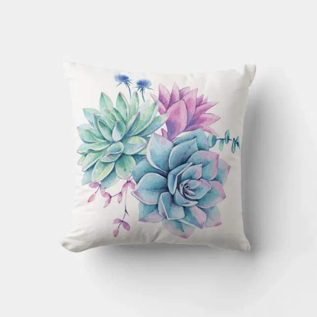 Rustic Watercolor Succulent Throw Pillow