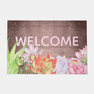 Rustic Watercolor Succulents Doormat