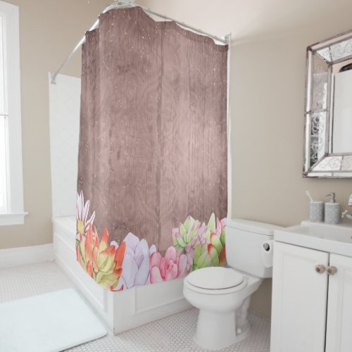 Rustic Watercolor Succulents Shower Curtain