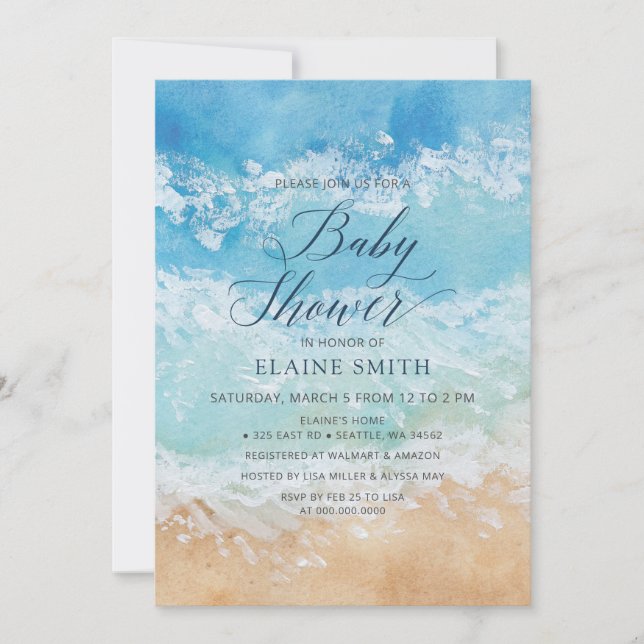Rustic Watercolor Summer Sea Beach Baby Shower Invitation (Front)