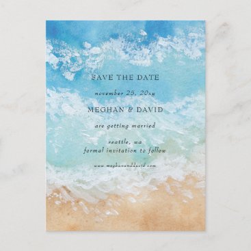 Rustic Watercolor Summer Sea Beach Save The Date  Announcement Postcard