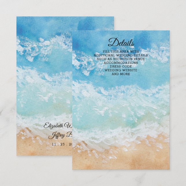 Rustic Watercolor Summer Sea Beach Wedding Enclosure Card (Front/Back)