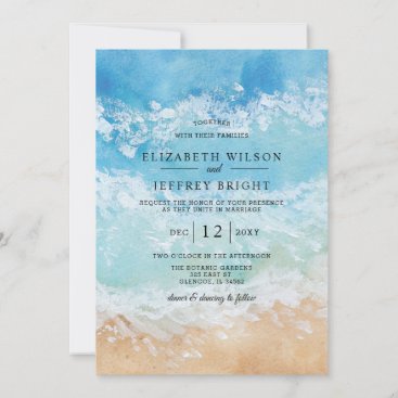 Rustic Watercolor Summer Sea Beach Wedding Invitation