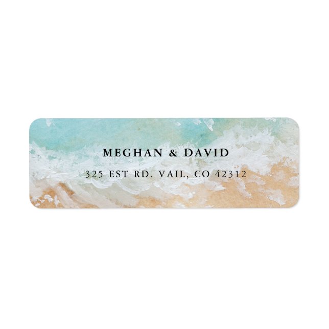Rustic Watercolor Summer Sea Beach Wedding Label (Front)