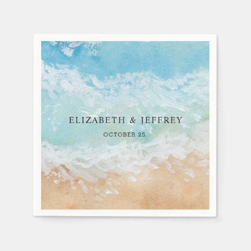 Rustic Watercolor Summer Sea Beach Wedding Napkins