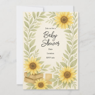 Rustic Watercolor Sunflower Baby Shower Invitation