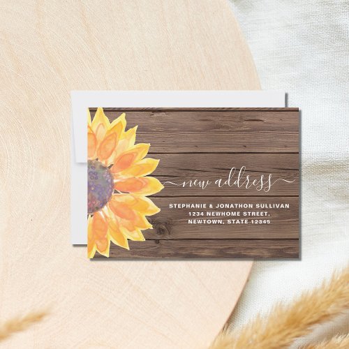 Rustic Watercolor Sunflower Barn Wood New Address  Announcement