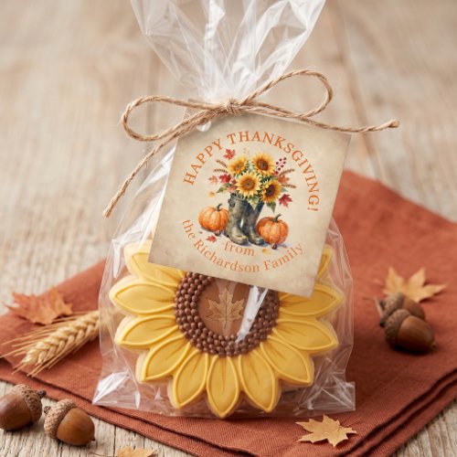 Rustic Watercolor Sunflower Boots Thanksgiving Favor Tags