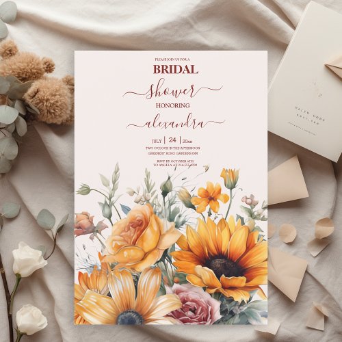 Rustic Watercolor Sunflower Bridal Invitation