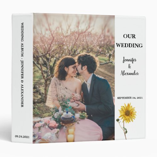 Rustic watercolor sunflower country wedding 3 ring binder
