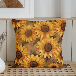 Rustic Watercolor Sunflower Delight Throw Pillow