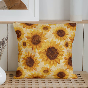 Rustic Watercolor Sunflower Delight Throw Pillow