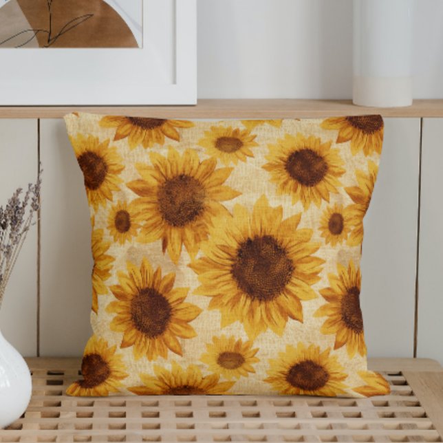 Rustic Watercolor Sunflower Delight Throw Pillow (Creator Uploaded)