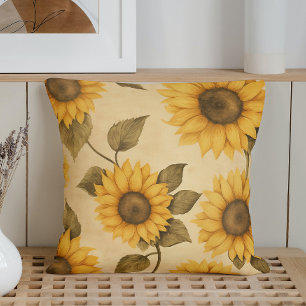 Rustic Watercolor Sunflower Delight Throw Pillow