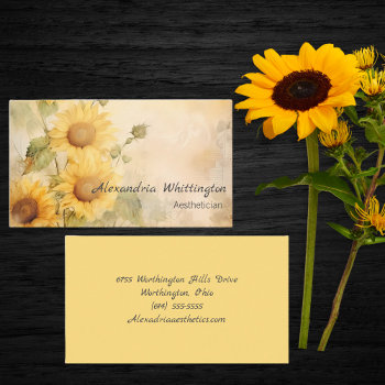 Rustic Watercolor Sunflower Double Sided  Business Card by ScarletPress at Zazzle