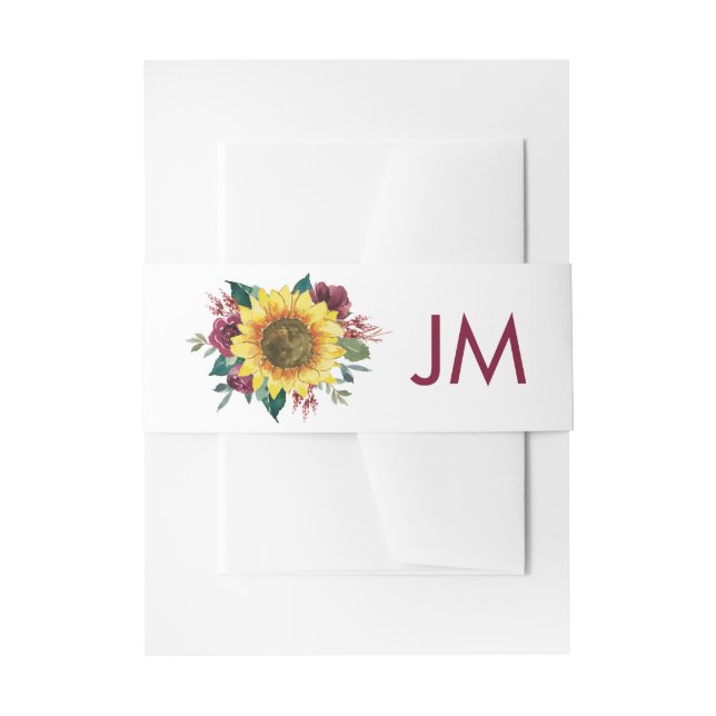Rustic Watercolor Sunflower Floral Wedding Invitation Belly Band (Front Example)