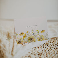 Rustic Watercolor Sunflower Folded Thank You Card