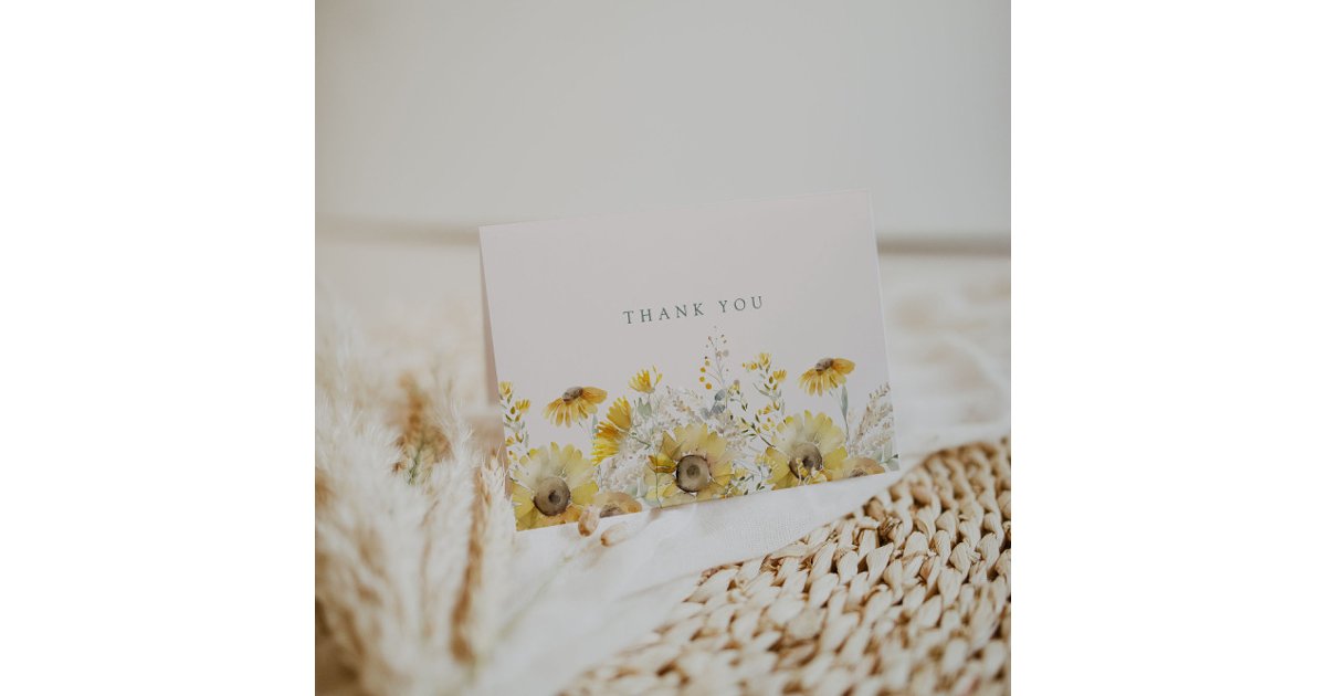 Rustic Watercolor Sunflower Folded Thank You Card | Zazzle