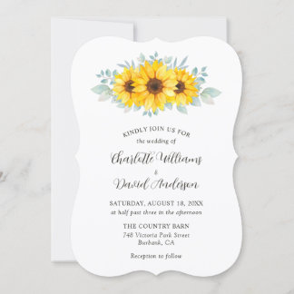 Rustic Watercolor Sunflower Greenery Wedding Invitation