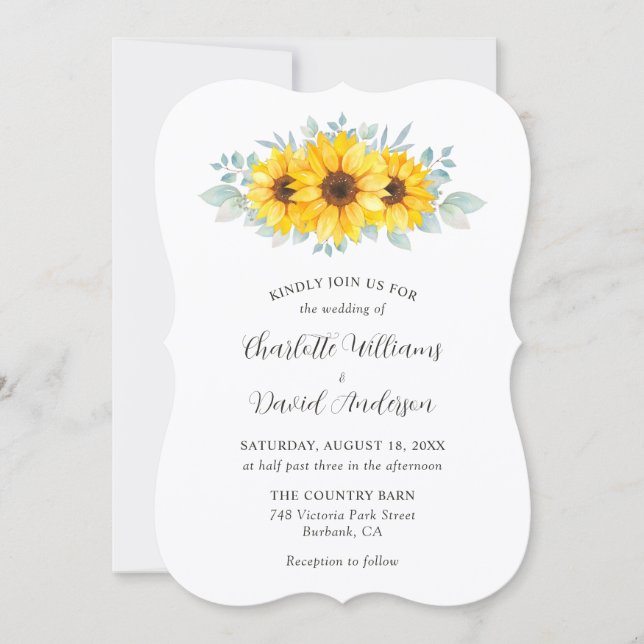 Rustic Watercolor Sunflower Greenery Wedding Invitation (Front)