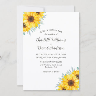 Rustic Watercolor Sunflower Greenery Wedding Invitation