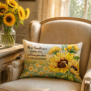 Rustic Watercolor Sunflower Inspirational Quote Lumbar Pillow