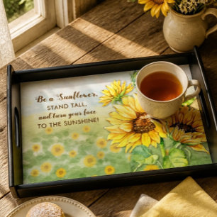Rustic Watercolor Sunflower Inspirational Quote Serving Tray
