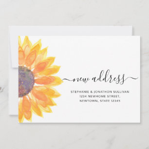 Rustic Watercolor Sunflower New Address Announcement