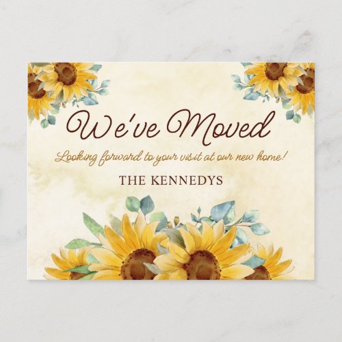 Rustic Watercolor Sunflower New Home Moving  Announcement Postcard