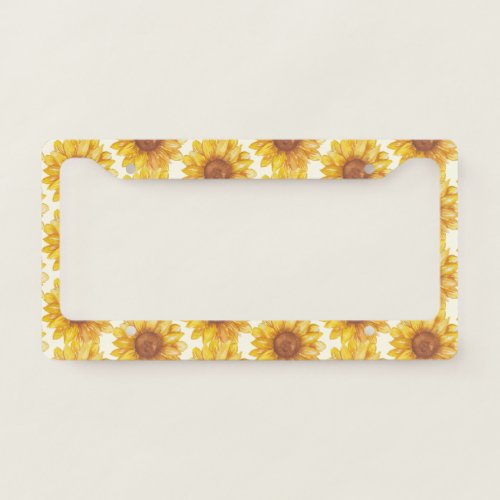 Rustic Watercolor Sunflower Pattern Farmhouse License Plate Frame