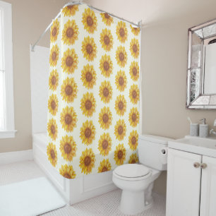 Rustic Watercolor Sunflower Pattern Farmhouse Shower Curtain