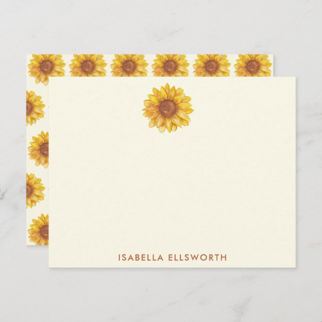 Rustic Watercolor Sunflower Pattern Personalized Note Card (Front/Back)