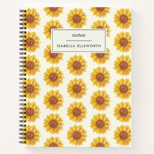 Rustic Watercolor Sunflower Pattern Personalized Notebook