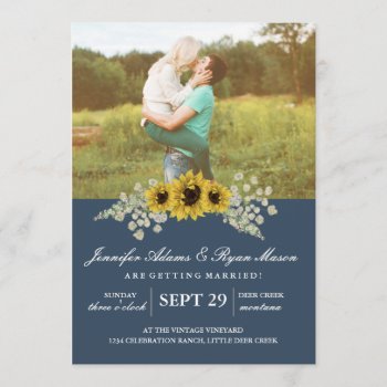 Rustic Watercolor Sunflower Photo Wedding Invitation by antiquechandelier at Zazzle