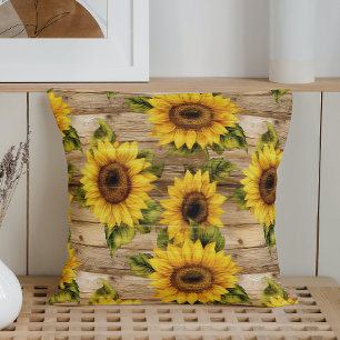 Rustic Watercolor Sunflower Rustica Throw Pillow