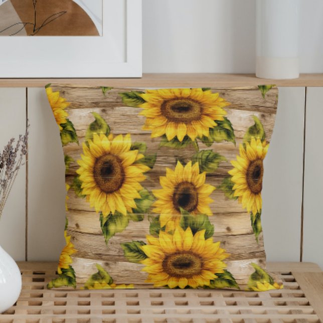 Rustic Watercolor Sunflower Rustica Throw Pillow (Creator Uploaded)