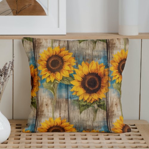 Rustic Watercolor Sunflower Rustica Throw Pillow
