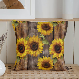 Rustic Watercolor Sunflower Rustica Throw Pillow