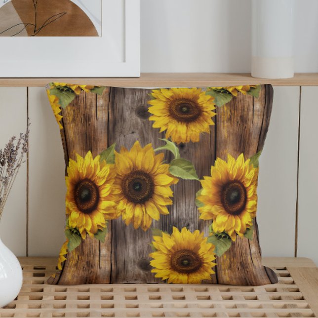 Rustic Watercolor Sunflower Rustica Throw Pillow (Creator Uploaded)